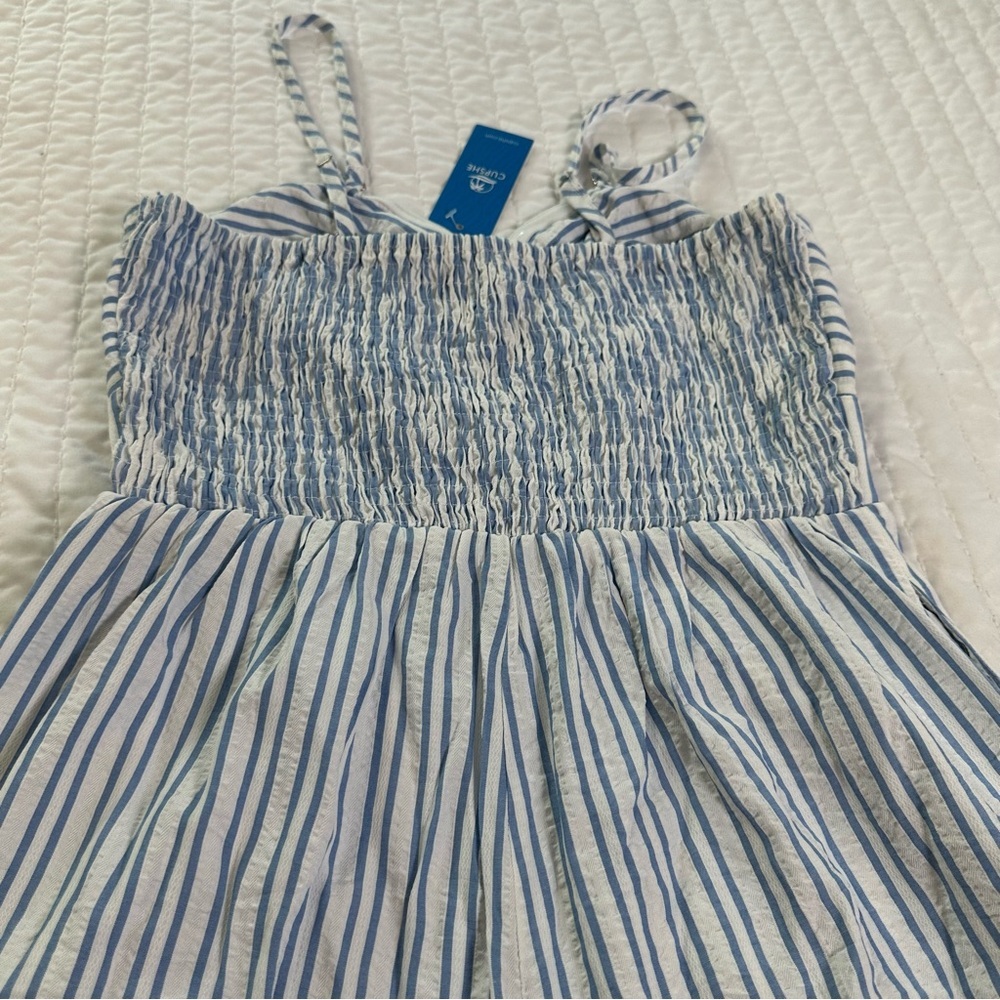 NWT Cupshe Removable Straps Marigold Blosson Blue and White Striped Romper - Picture 11 of 15